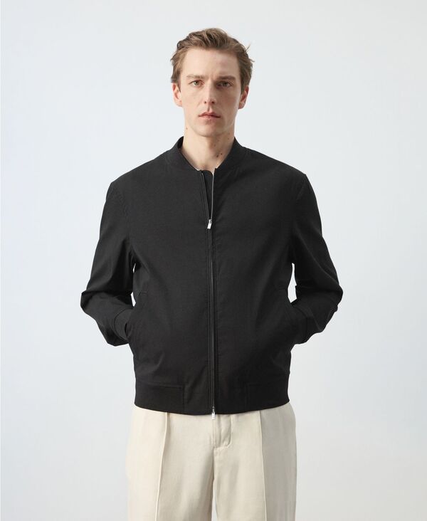 マンゴ メンズ アウター ジャケット・ブルゾン MANGO Men'straight Lyocell Bomber Jacket Black ブラック|ReVida 店