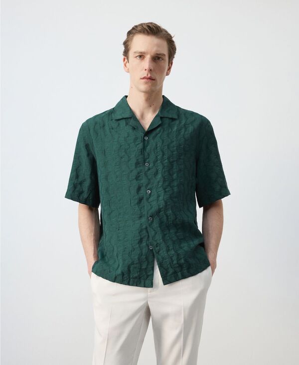 マンゴ メンズ トップス シャツ MANGO Men's Regular-Fit Lyocell Shirt Emerald Green グリーン｜ReVida 店