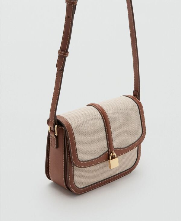マンゴ レディース 御徒面子 対比 MANGO Women\u0027s Contrasting Canvashoulder Bag Leather