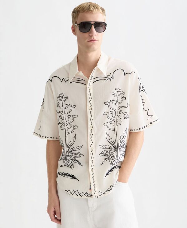 スコッチアンドソーダ メンズ トップス プルオーバー 半袖 刺しゅう SCOTCH \u0026 SODA Men\u0027s Embroidered Seersuckerelaxed-Fit Short-Sleeve Shirt Eggnog