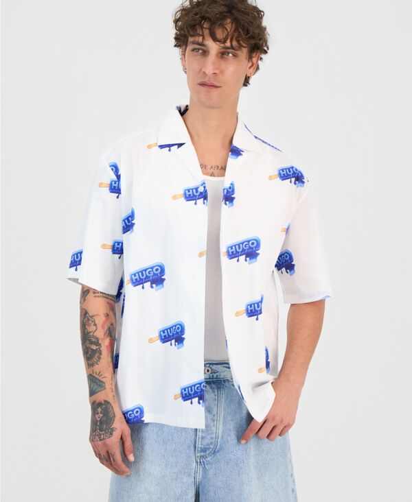 ヒューゴボス メンズ トップス プルオーバー 刷り上げる 半袖 綿織物 ロゴタイプ Hugo Boss Men\u0027s Eligino Cotton Logo-Print Short-Sleeve Shirt white 白いこと