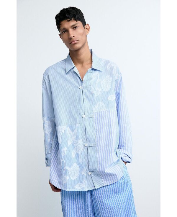 デジグアル メンズ トップス シャツ フラワー柄 プリント フラワー Desigual Men's Printed floral shirt Light blue ブルー|ReVida 店