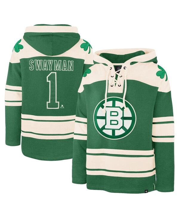 47 ブランド名 メンズ アウター パーカー・スウェット スピード競技 \u002747 Brand Men\u0027s Jeremy Swayman Kelly Green Boston Bruinst. Patrick\u0027s Day Player Name \u0026 Number Lacer Pullover Hoodie Kelly Green 緑であること
