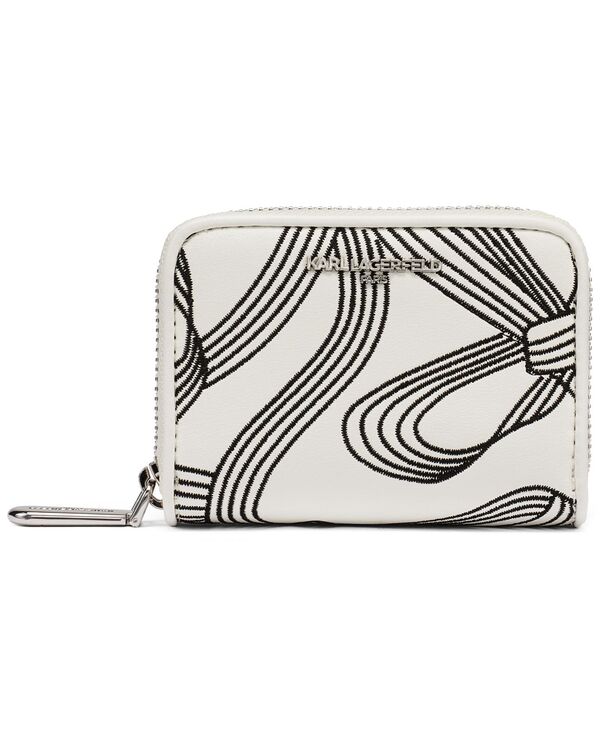 長い巻き毛 ラガーフェルド レディース 佩び物 札入れ KARLAGERFELD PARIS Maybelle Zip Around Wallet White/Black Print 白いこと