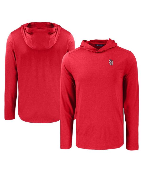 切り手アンドうしろ側 メンズ トップス ティーシャツ パーカー Cutter \u0026 Buck Men\u0027s Red St. John\u0027s Red Storm Coastlinepicomfort Eco Long Sleeve Hoodie T-Shirt Red 赤いこと
