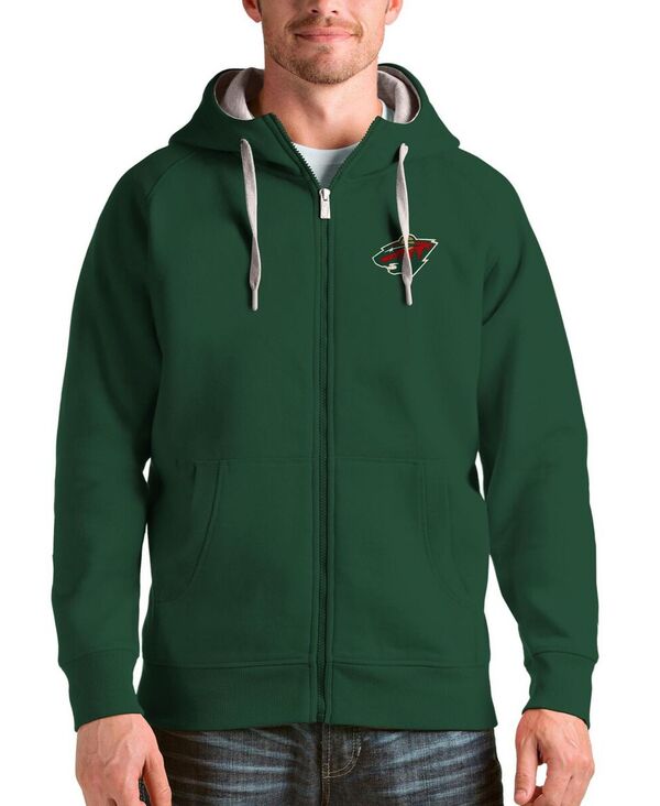 アンティグア メンズ アウター パーカー・スウェット ロゴタイプ Antigua Men\u0027s Green Minnesota Wild Logo Victory Full-Zip Hoodie Green 緑であること