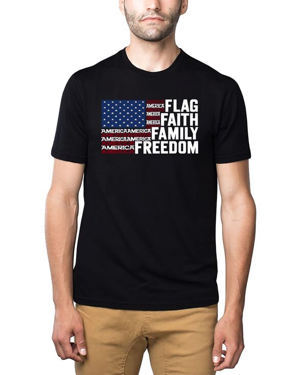エルエーポップアート メンズ トップス ティーシャツ 綿織物 天使の都市 Pop Art Men\u0027s Flag Faith Family Freedom American Flag Word Art Cotton/Poly Blend T-Shirt Black 黒いこと