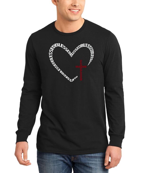 エルエーポップアート メンズ トップス ティーシャツ 長袖 天使の都市 Pop Art Men\u0027s Blessed Heart Cross Word Art Long-Sleeve T-Shirt Black 黒いこと