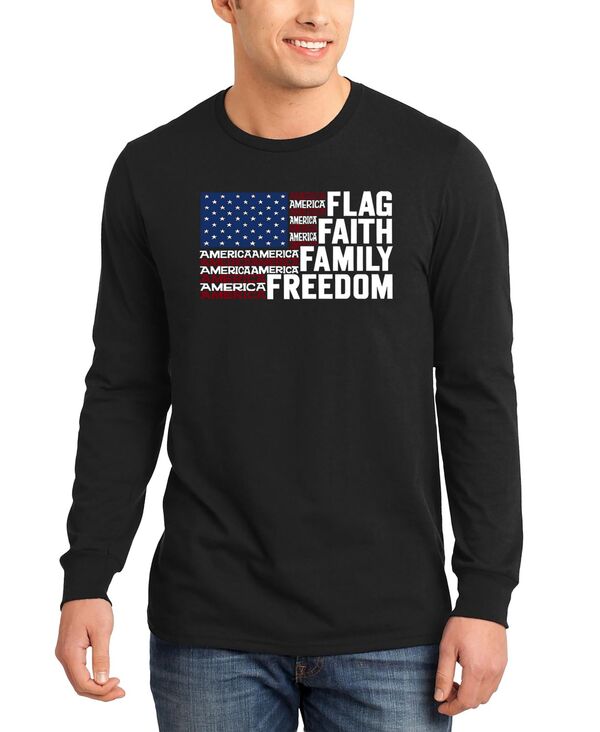 エルエーポップアート メンズ トップス ティーシャツ 長袖 天使の都市 Pop Art Men\u0027s Flag Faith Family Freedom American Flag Word Art Long-Sleeve T-Shirt Black 黒いこと