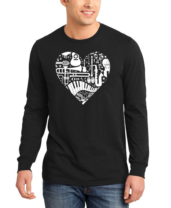 エルエーポップアート メンズ トップス ティーシャツ 長袖 天使の都市 Pop Art Men\u0027s Music Instruments Heart Word Art Long-Sleeve T-Shirt Black 黒いこと