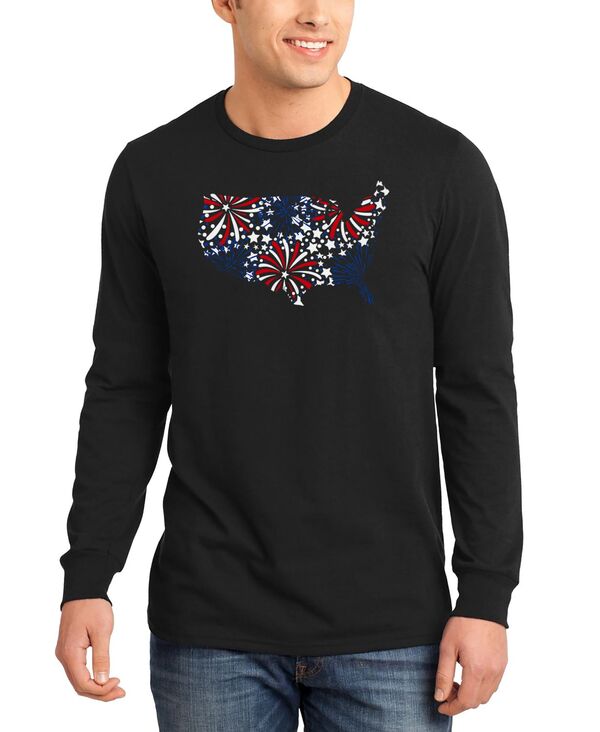エルエーポップアート メンズ トップス ティーシャツ 長袖 天使の都市 Pop Art Men\u0027s USA Fireworks and Stars Word Art Long-Sleeve T-Shirt Black 黒いこと