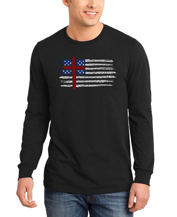 エルエーポップアート メンズ トップス ティーシャツ 長袖 天使の都市 Pop Art Men\u0027s One Nation Under God American Flag Cross Word Art Long-Sleeve T-Shirt Black 黒いこと