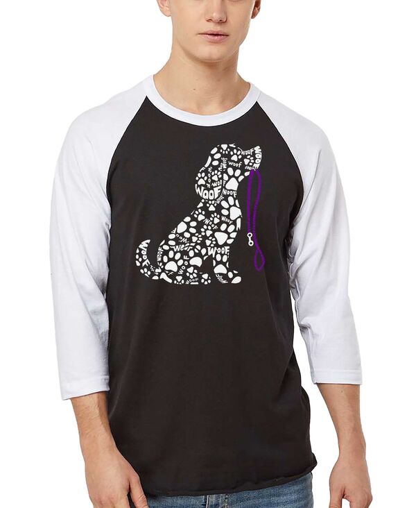 エルエーポップアート メンズ トップス プルオーバー 天使の都市 Pop Art Men\u0027s Dog Leash Word Art Raglan-Sleeve T-Shirt Black/White 白いこと