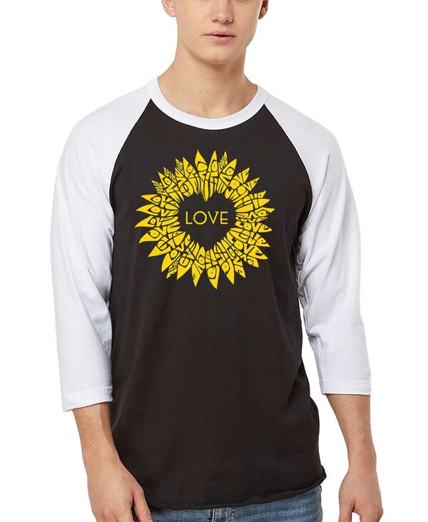 エルエーポップアート メンズ トップス プルオーバー 天使の都市 Pop Art Men\u0027s Love Sunflower Word Art Raglan-Sleeve T-Shirt Black/White 白いこと
