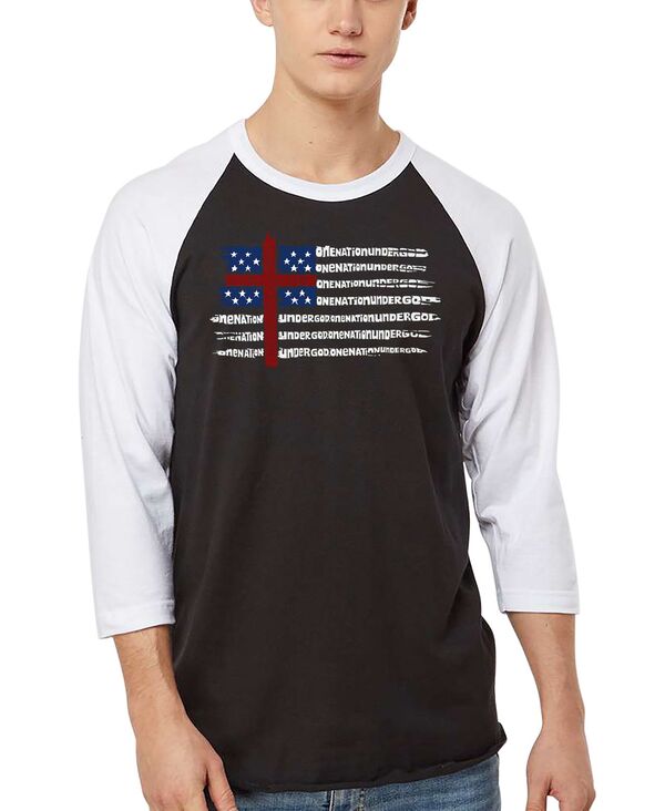 エルエーポップアート メンズ トップス プルオーバー 天使の都市 Pop Art Men\u0027s One Nation Under God American Flag Cross Raglan Baseball Word Art-Shirt Black/White 白いこと