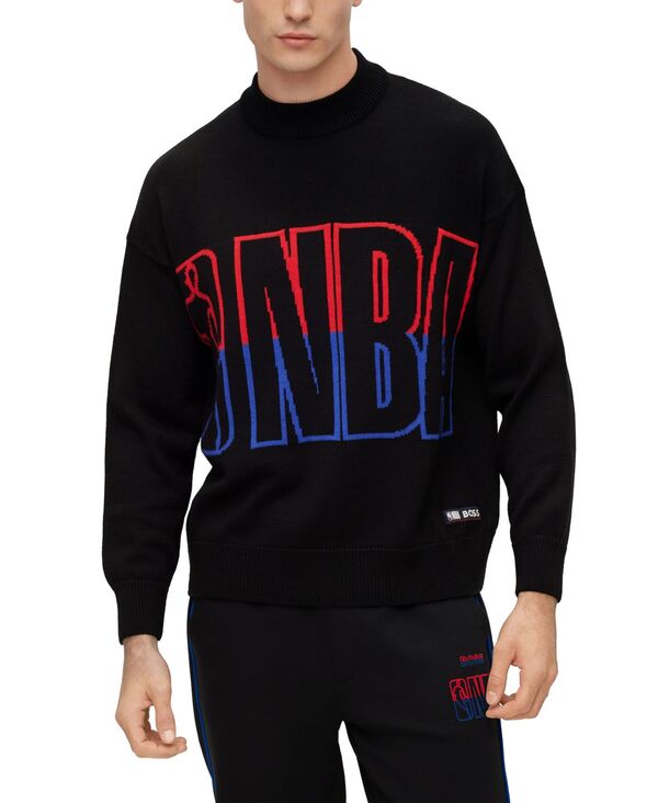 ヒューゴボス メンズ アウター ニット・セーター Hugo Boss Men's Boss NBA Relaxed-Fit Sweater Black ブラック|ReVida 店