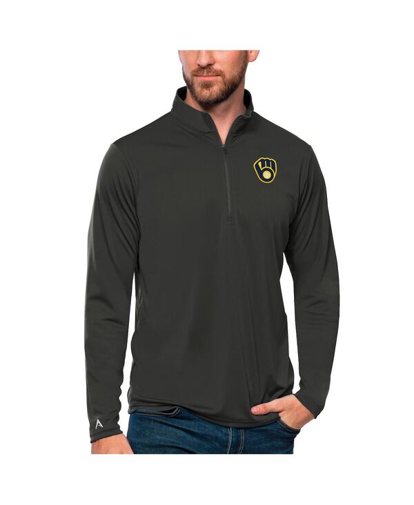 アンティグア メンズ アウター パーカー・スウェット Antigua Men\u0027s Charcoal Milwaukee Brewers Tribute Quarter-Zipullover Top Charcoal 暗灰色