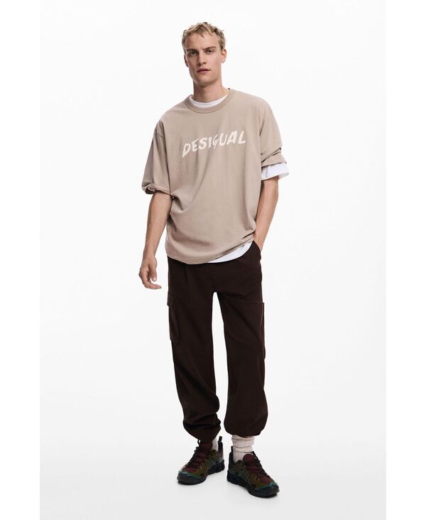 デジグアル メンズ ボトムス 心地好いズボン下 Desigual Men\u0027s Long pants with patch Dark brown 赤銅色