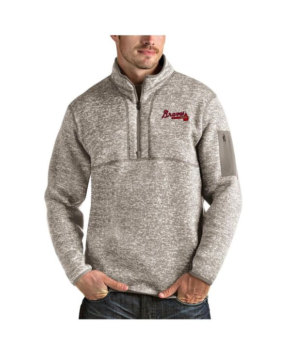 アンティグア メンズ アウター パーカー・スウェット プルオーバー Antigua Men\u0027s Oatmeal Atlanta Braves Fortune Quarter-Zipullover Sweatshirt Oatmeal オートミール