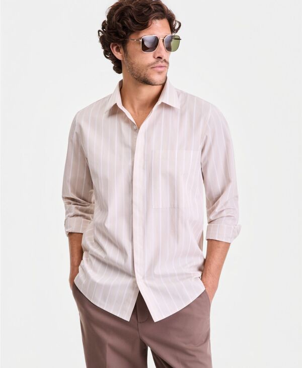 アルファニ メンズ トップス シャツ 長袖 Alfani Men's Tanner Striped Long-Sleeve Shirt Stone Wall ストーン|ReVida 店