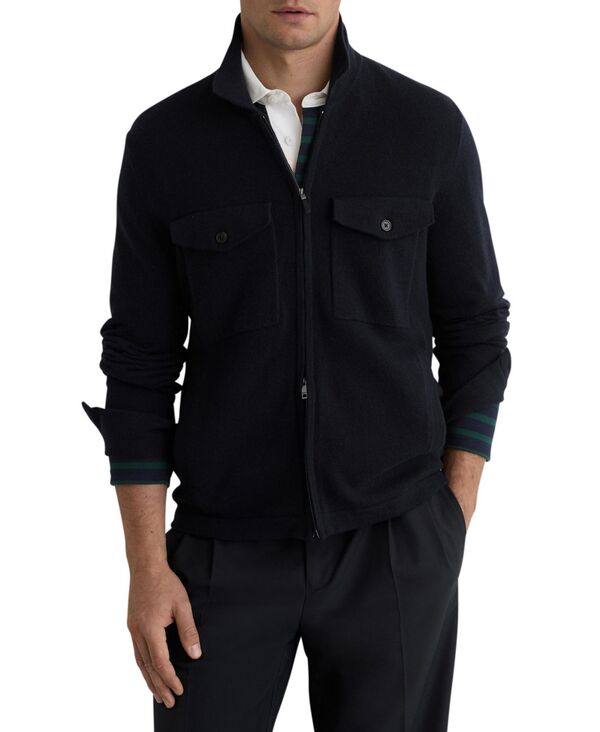 レイス メンズ トップス シャツ トール ウール ニット REISS Men's Dunstall Wool Knitted Zip-Through Overshirt Navy ネイビー|ReVida 店