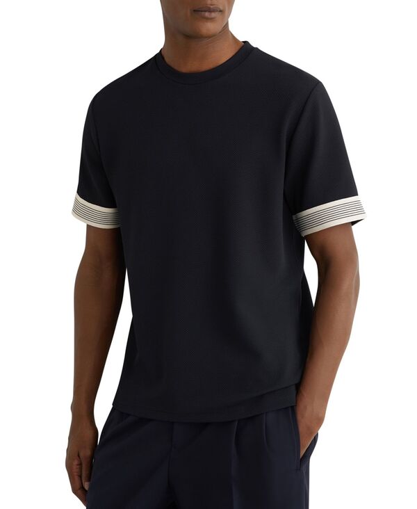 レイス メンズ トップス ティーシャツ REISS Men\u0027s Aries Textured Tape-Cuff Modern-Fit-Shirt Navy 米国海軍