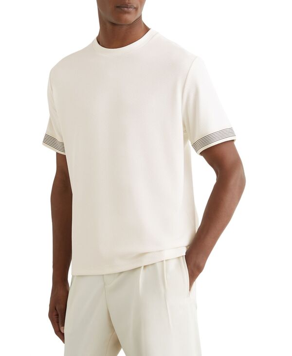 レイス メンズ トップス ティーシャツ REISS Men\u0027s Aries Textured Tape-Cuff Modern-Fit-Shirt White 白いこと