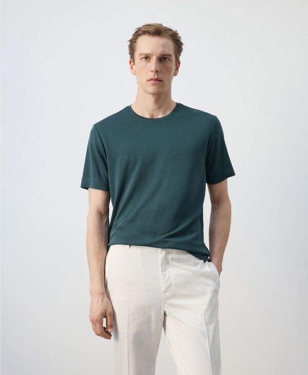 マンゴ メンズ トップス ティーシャツ 半袖 MANGO Men\u0027slim-Fit Short-Sleeved T-Shirt Dark Green 緑であること