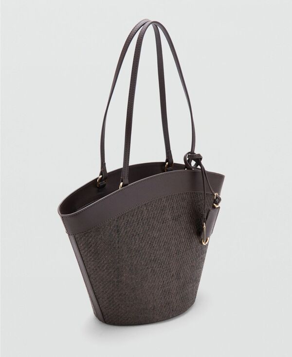 マンゴ レディース 御徒面子 MANGO Women\u0027s Natural Fiber Carrycot Bag Chocolate 黒茶