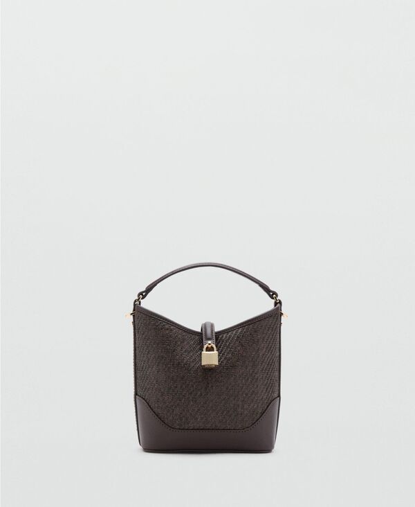 マンゴ レディース 御徒面子 MANGO Women\u0027small Raffia Bucket Bag Chocolate 黒茶