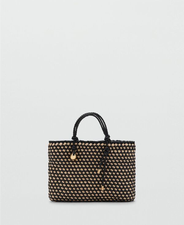 マンゴ レディース 御徒面子 MANGO Women\u0027s Natural Fiber Tote Bag Black 黒いこと