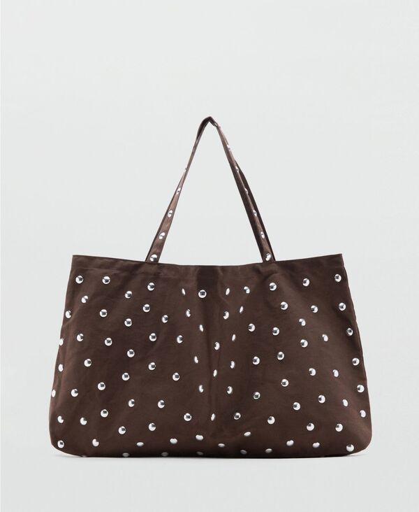 マンゴ レディース 御徒面子 MANGO Women\u0027stud Shopper Bag Chocolate 黒茶