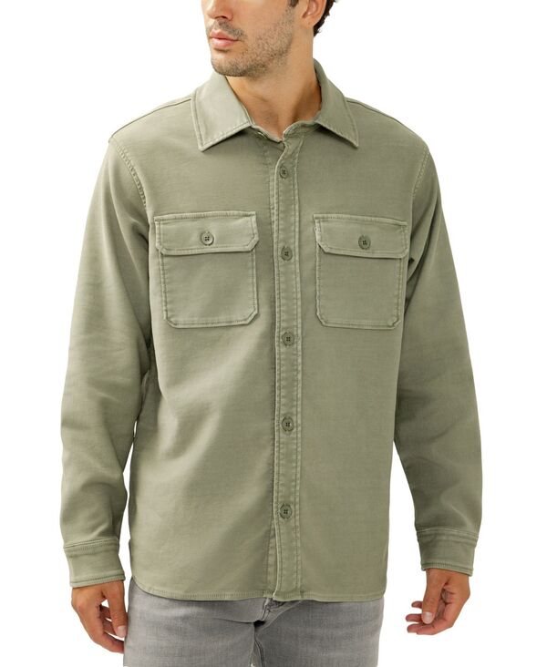 しろがね色 デニム メンズ トップス ティーシャツ 編み物 Silver Jeans Co. Men\u0027s Knit Flex Button-Up Shirt Palm Green 緑であること