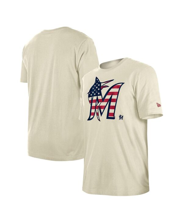 ニュー内鰓 メンズ トップス プルオーバー New Era Men\u0027s Creamiami Marlins Americana Flag Fill T-Shirt Cream 皮膚軟化剤