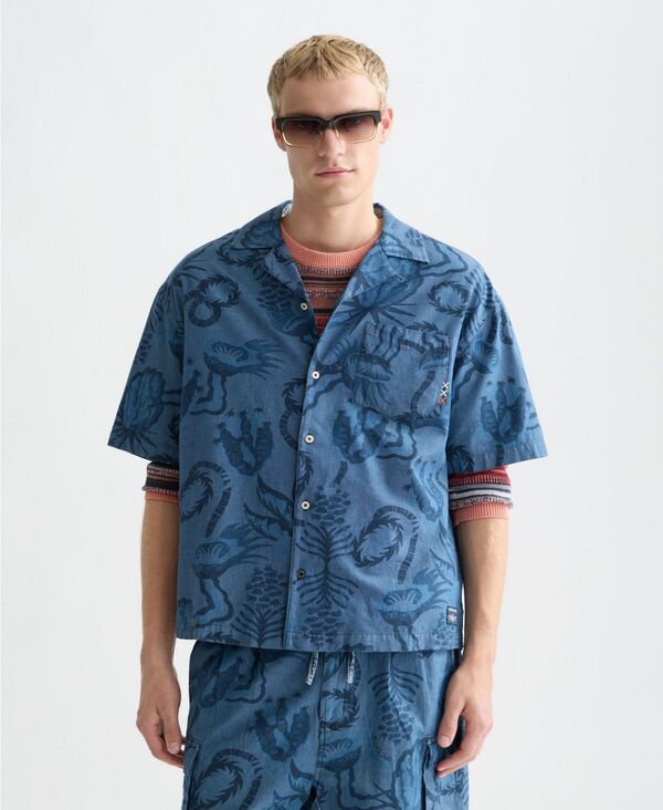 スコッチアンドソーダ メンズ トップス プルオーバー 刷り上げる SCOTCH \u0026 SODA Men\u0027s Chambray Printed Shirt Navy 米国海軍