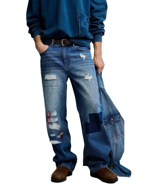 デジグアル メンズ ボトムス ジーンズズボン下 デニム Desigual Men\u0027s Patched jeans Gray 薄墨色