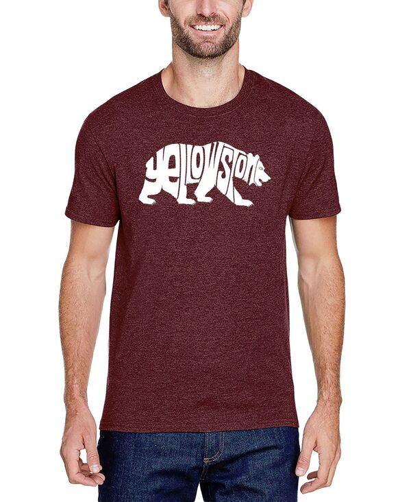 エルエーポップアート メンズ トップス Tシャツ コットン LA Pop Art Men's Yellowstone Bear Word Art Cotton/Poly Blend T-Shirt Burgundy バーガンディ|ReVida 店