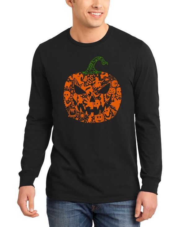 エルエーポップアート メンズ トップス ティーシャツ 長袖 天使の都市 Pop Art Men\u0027s Halloween Pumpkin Word Art Long-Sleeve T-Shirt Black 黒いこと
