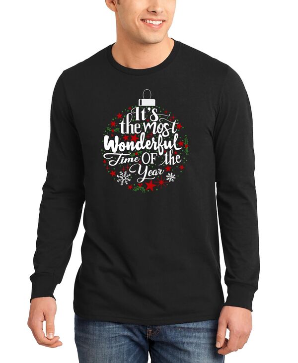 エルエーポップアート メンズ トップス ティーシャツ 長袖 天使の都市 Pop Art Men\u0027s Christmas Ornament Word Art Long-Sleeve T-Shirt Black 黒いこと