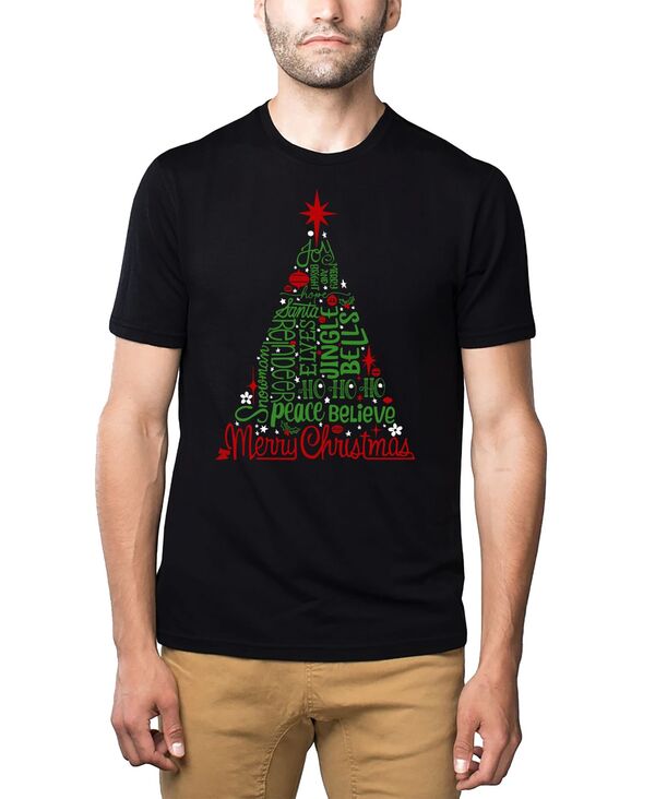 エルエーポップアート メンズ トップス ティーシャツ 綿織物 天使の都市 Pop Art Men\u0027s Holiday Christmas Tree Word Art Cotton/Poly Blend T-Shirt Black 黒いこと