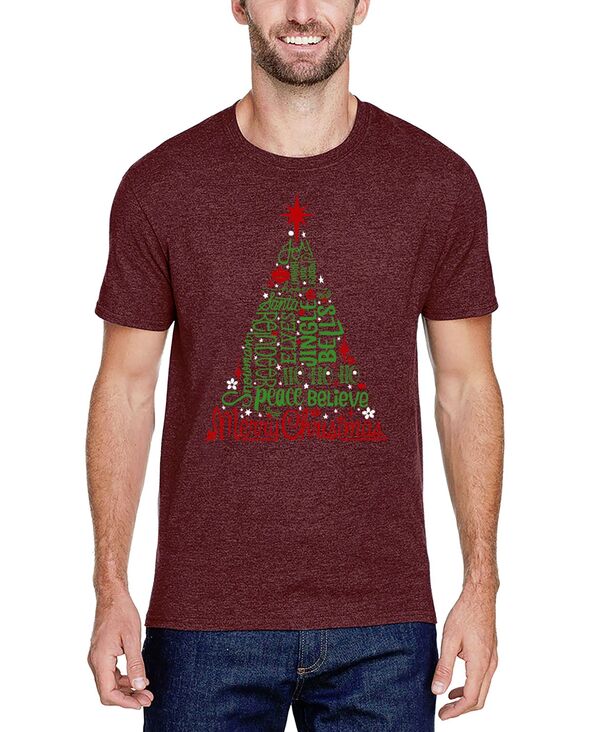 エルエーポップアート メンズ トップス ティーシャツ 綿織物 天使の都市 Pop Art Men\u0027s Holiday Christmas Tree Word Art Cotton/Poly Blend T-Shirt Burgundy バーガンディ