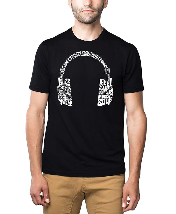 エルエーポップアート メンズ トップス ティーシャツ 綿織物 天使の都市 Pop Art Men\u0027s Headphones Word Art Cotton/Poly Blend T-Shirt Black 黒いこと