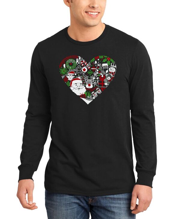 エルエーポップアート メンズ トップス ティーシャツ 長袖 天使の都市 Pop Art Men\u0027s Christmas Themed Heart Word Art Long-Sleeve T-Shirt Black 黒いこと