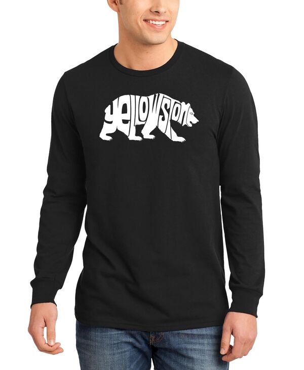 エルエーポップアート メンズ トップス ティーシャツ 長袖 天使の都市 Pop Art Men\u0027s Yellowstone Bear Word Art Long-Sleeve T-Shirt Black 黒いこと