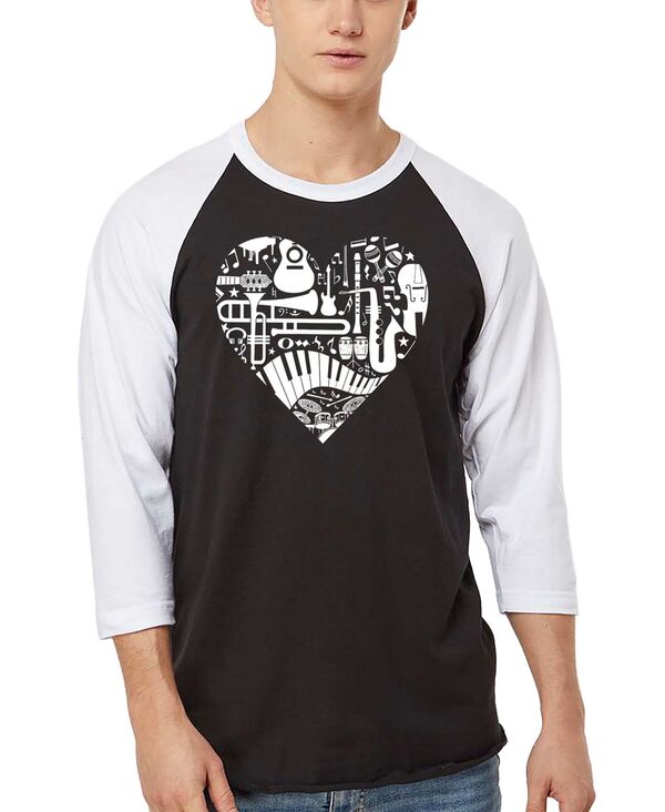 エルエーポップアート メンズ トップス プルオーバー 天使の都市 Pop Art Men\u0027s Music Instruments Heart Word Art Raglan-Sleeve T-Shirt Black/White 白いこと