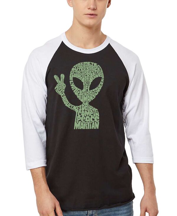 エルエーポップアート メンズ トップス プルオーバー 天使の都市 Pop Art Men\u0027s Alien Extraterrestrial Word Art Raglan-Sleeve T-Shirt Black/White 白いこと