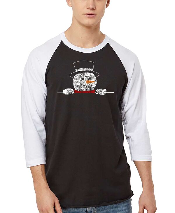 エルエーポップアート メンズ トップス プルオーバー 天使の都市 Pop Art Men\u0027s Peeking Snowman Christmas Word Art Raglan-Sleeve T-Shirt Black/White 白いこと
