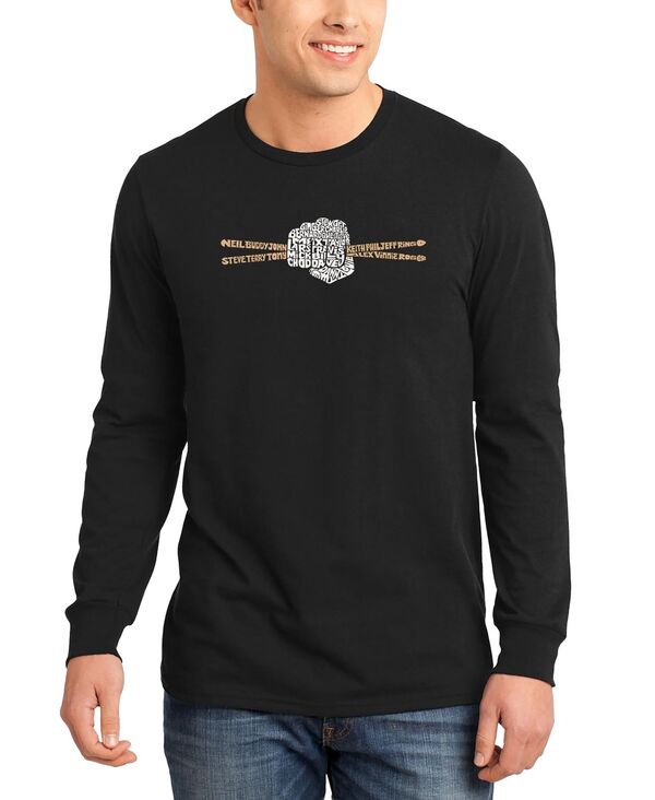エルエーポップアート メンズ トップス ティーシャツ 長袖 天使の都市 Pop Art Men\u0027s Drumsticks Word Art Long-Sleeve T-Shirt Black 黒いこと