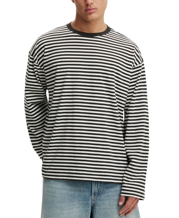 コットンオン メンズ トップス ティーシャツ クロップド 長袖 COTTON Men\u0027s Cropped Modern-Fit Long-Sleeve T-Shirt Black/White 白いこと