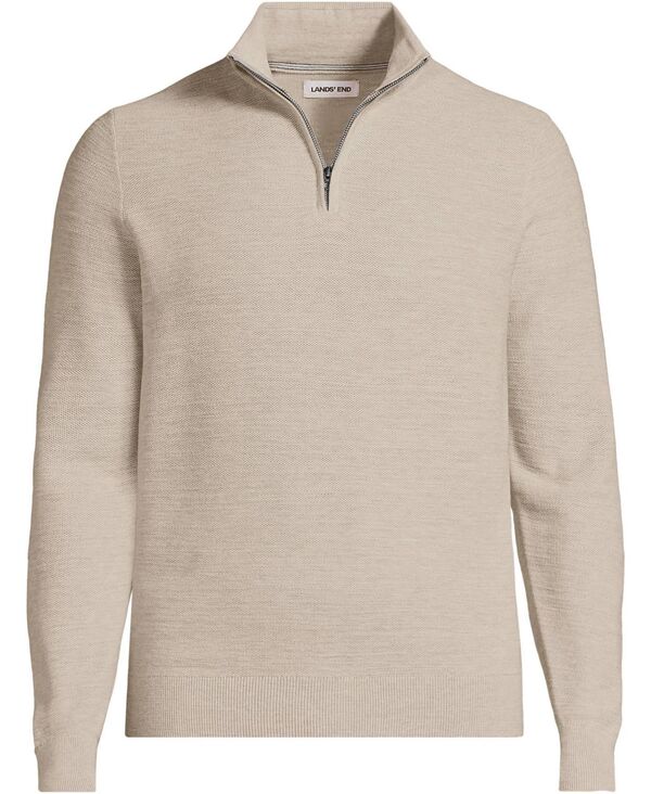 ランズ挙げ句の果て メンズ アウター パーカー・スウェット ハーフジップ Lands\u0027 End Men\u0027s Long Sleeve Summer Weight Quarter Zip Aged bircheather ギョリュウモドキ